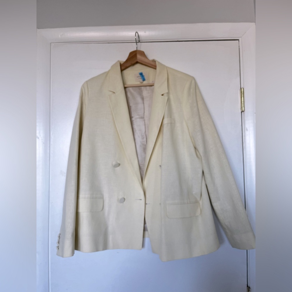 Sézane Cream Linen Blend Double Breasted Blazer Size 44